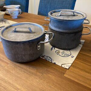 Commercial Sauce Pot Set of 2 Loop Handles Steamer Strainer with Lids Pre-owned